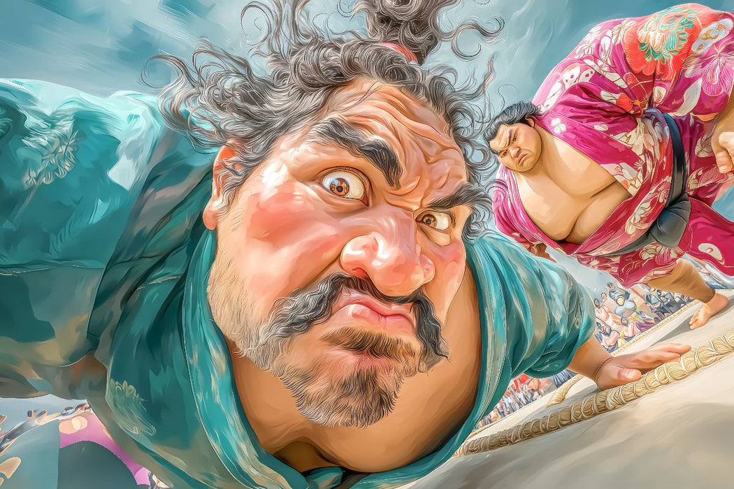 Premium Textil-Leinwand Sumoringer Karikaturen