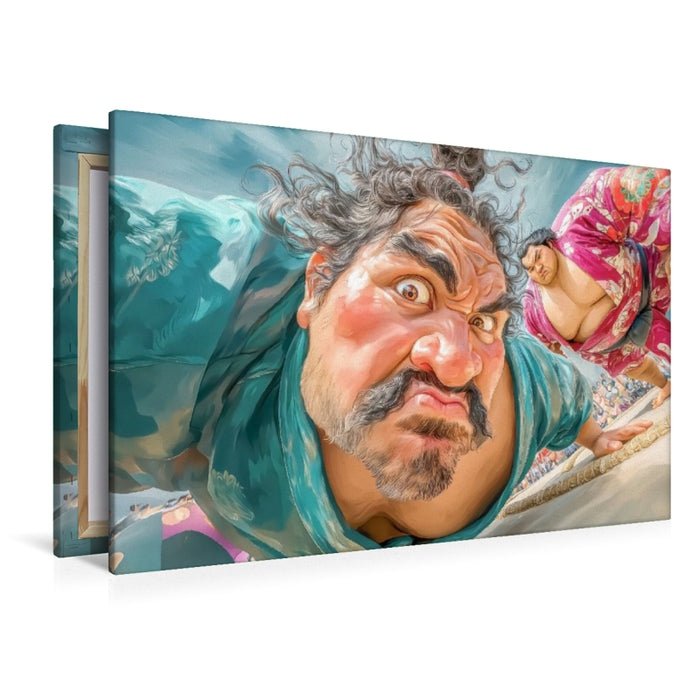 Premium Textil-Leinwand Sumoringer Karikaturen