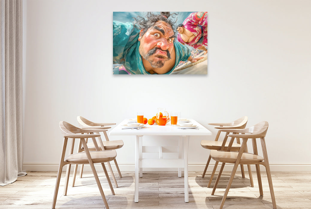 Premium Textil-Leinwand Sumoringer Karikaturen