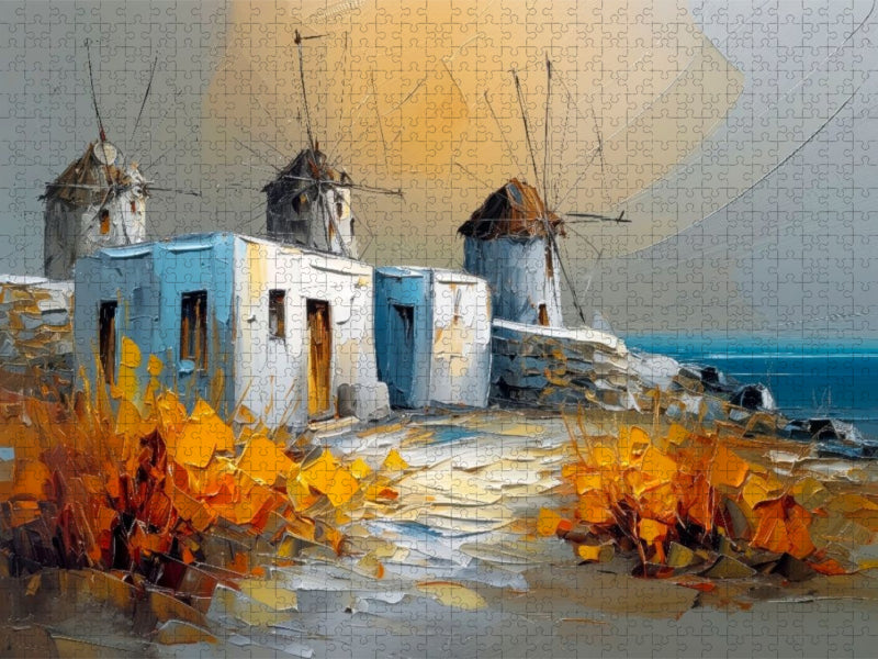 Mykonos - Kykladenhäuser und Windmühlen - CALVENDO Foto-Puzzle'