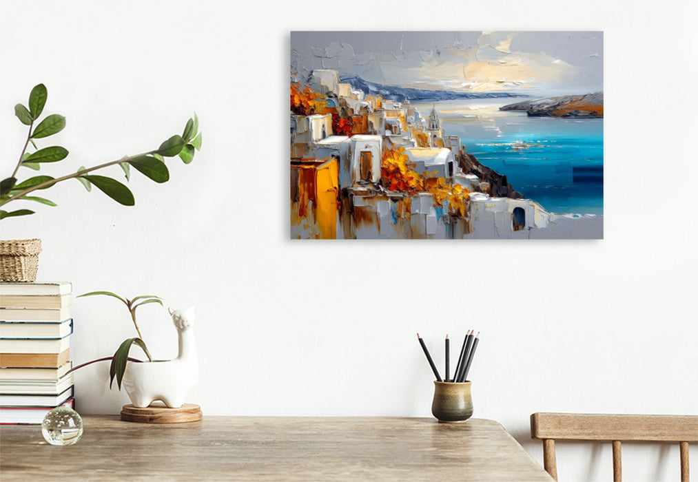 Premium Textil-Leinwand Die Caldera von Santorini
