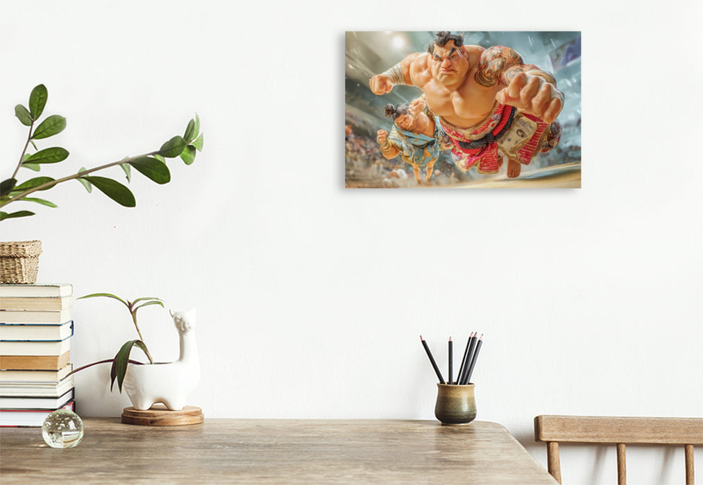 Premium Textil-Leinwand Sumoringer Karikaturen
