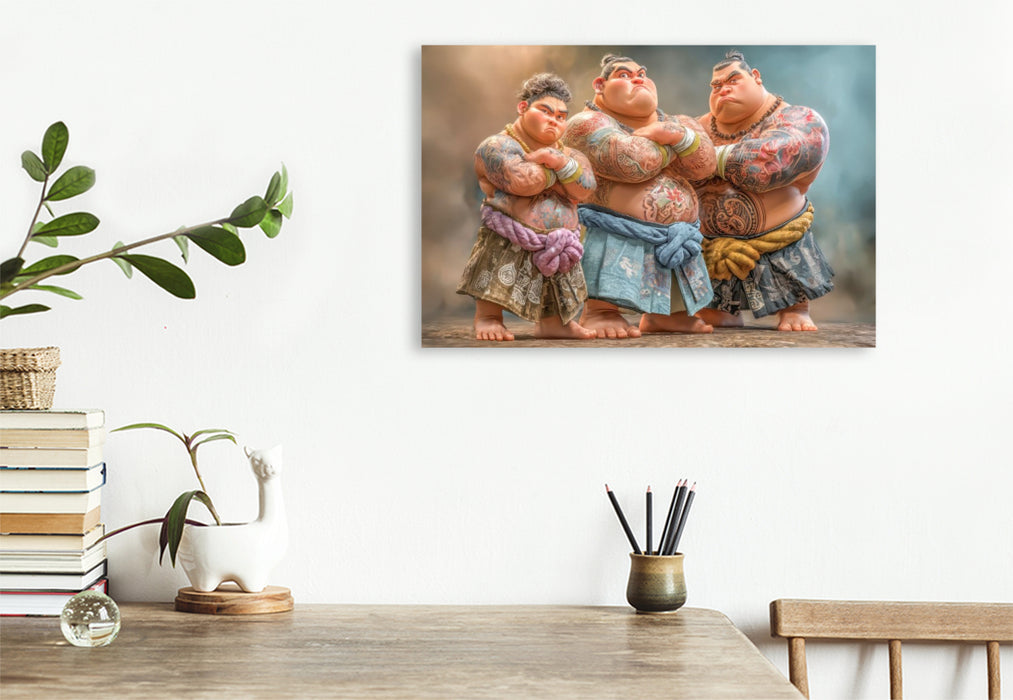 Premium Textil-Leinwand Sumoringer Karikaturen