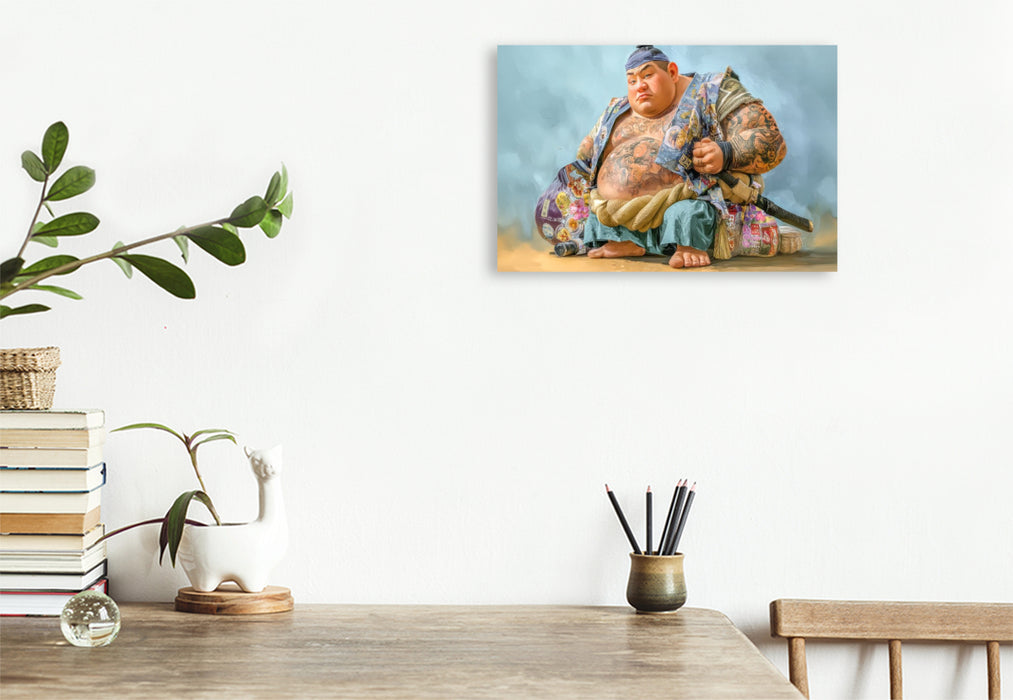 Premium Textil-Leinwand Sumoringer Karikaturen
