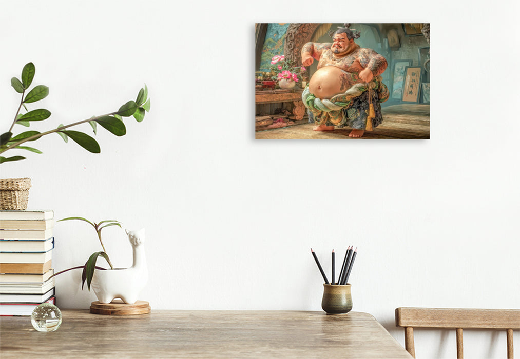 Premium Textil-Leinwand Sumoringer Karikaturen
