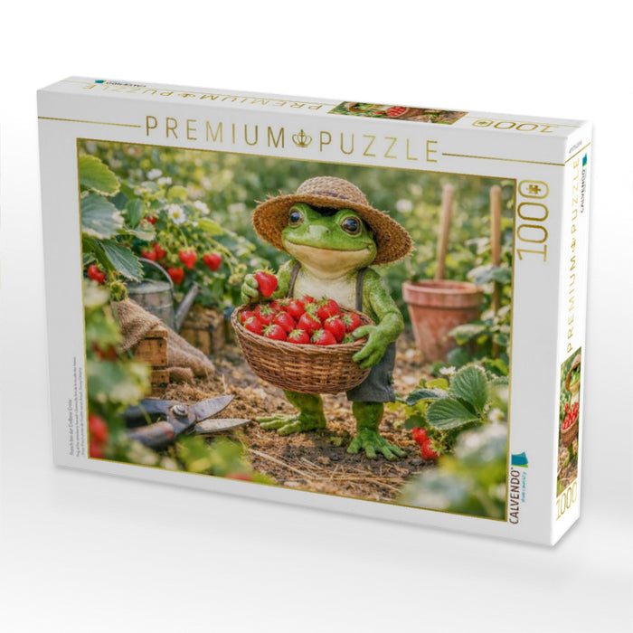 Frosch bei der Erdbeer Ernte - CALVENDO Foto-Puzzle'