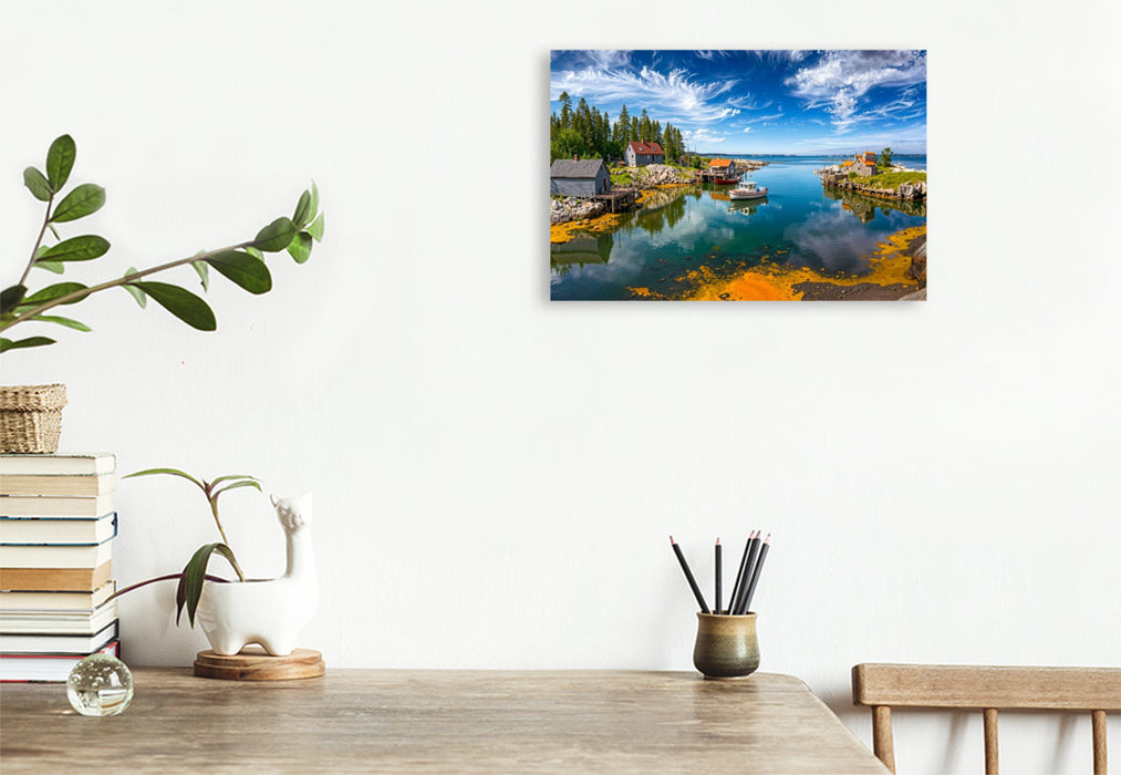 Premium Textil-Leinwand Fischerdorf auf Nova Scotia