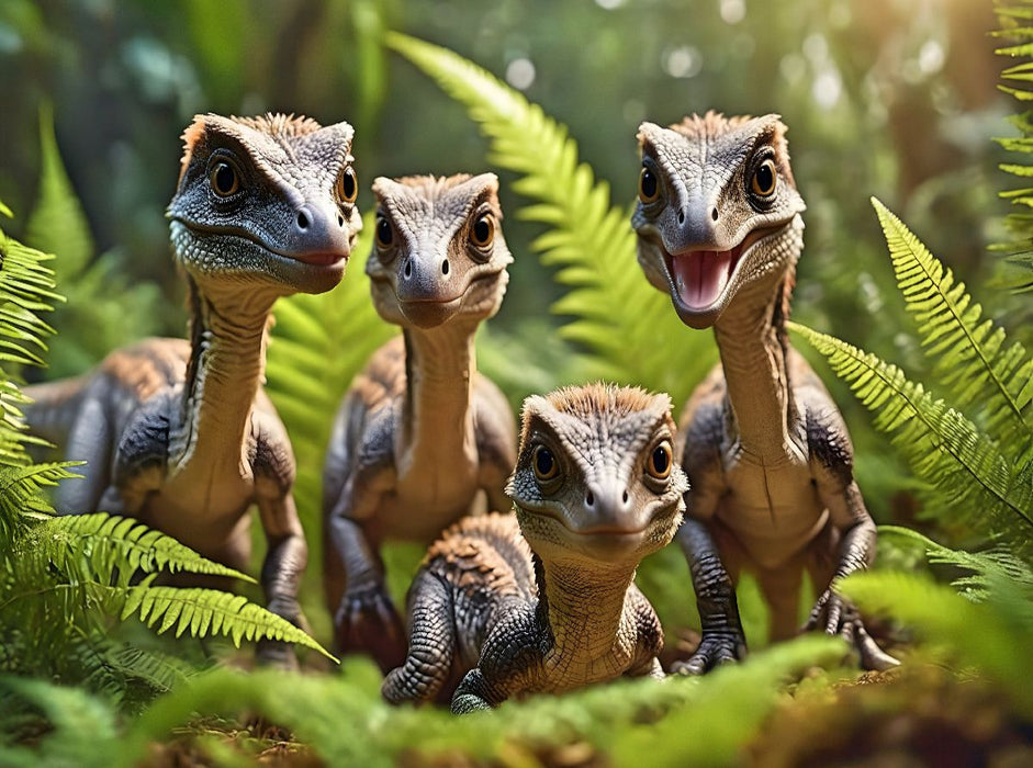 Rudel frecher Raptoren im urzeitlichen Farnwald - CALVENDO Foto-Puzzle'