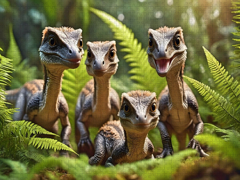 Rudel frecher Raptoren im urzeitlichen Farnwald - CALVENDO Foto-Puzzle'