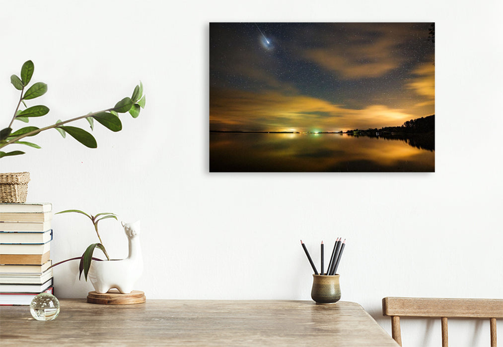 Premium Textil-Leinwand Sternschnuppe über dem Fleesensee