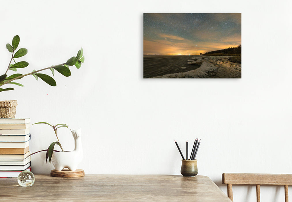 Premium Textil-Leinwand Sternennacht über dem Eiswall der Müritz