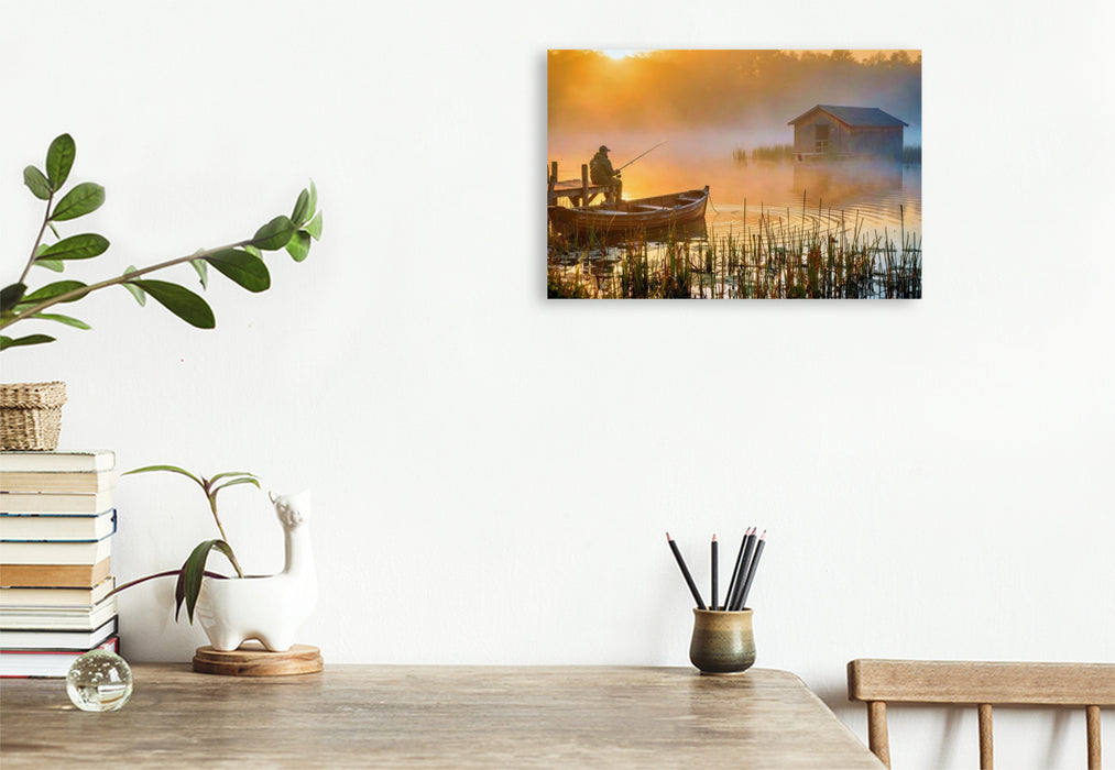 Premium Textil-Leinwand Wo Wasser träumt und die Seele anlegt.