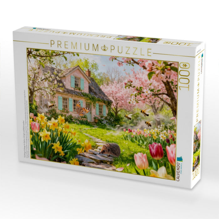 Frühlings‑Cottage im Garten mit Igel und Blütenzauber - CALVENDO Foto-Puzzle'