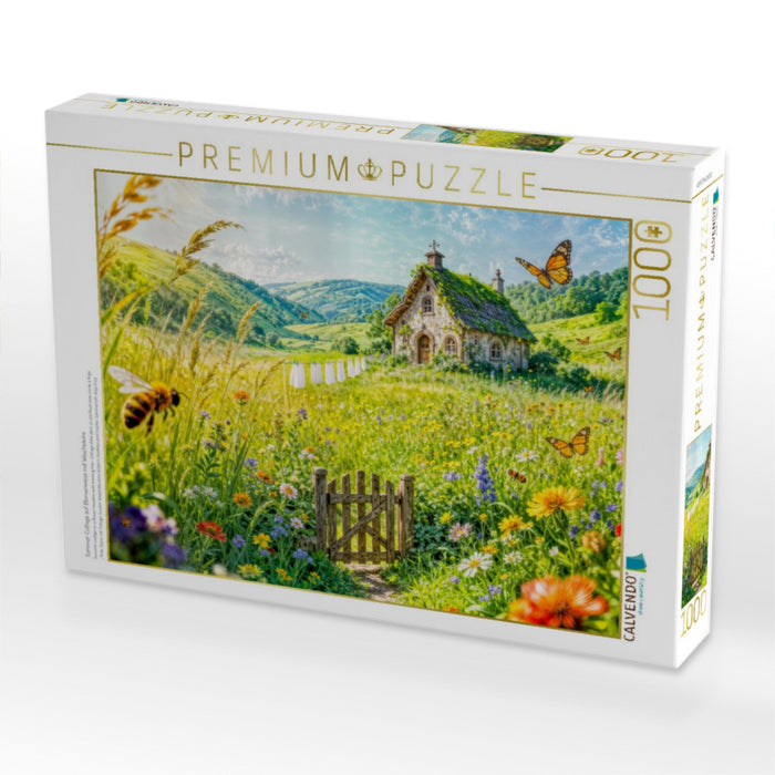 Sommer‑Cottage auf Blumenwiese mit Wäscheleine - CALVENDO Foto-Puzzle'