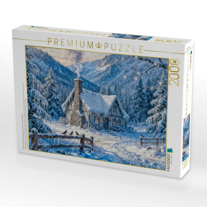 Winter‑Cottage im Bergwald mit Zaun und Waldvögeln - CALVENDO Foto-Puzzle'