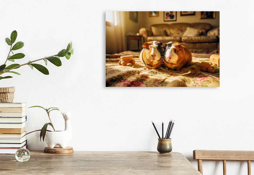 Premium Textil-Leinwand Meerschweinchen Nostalgisch.