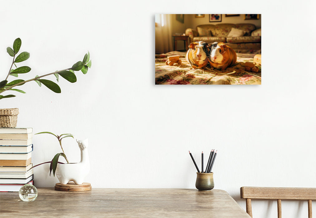 Premium Textil-Leinwand Meerschweinchen Nostalgisch.