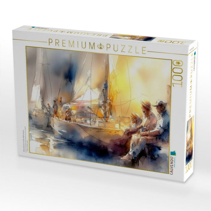 Klönschnack auf der Hafenmauer - CALVENDO Foto-Puzzle'