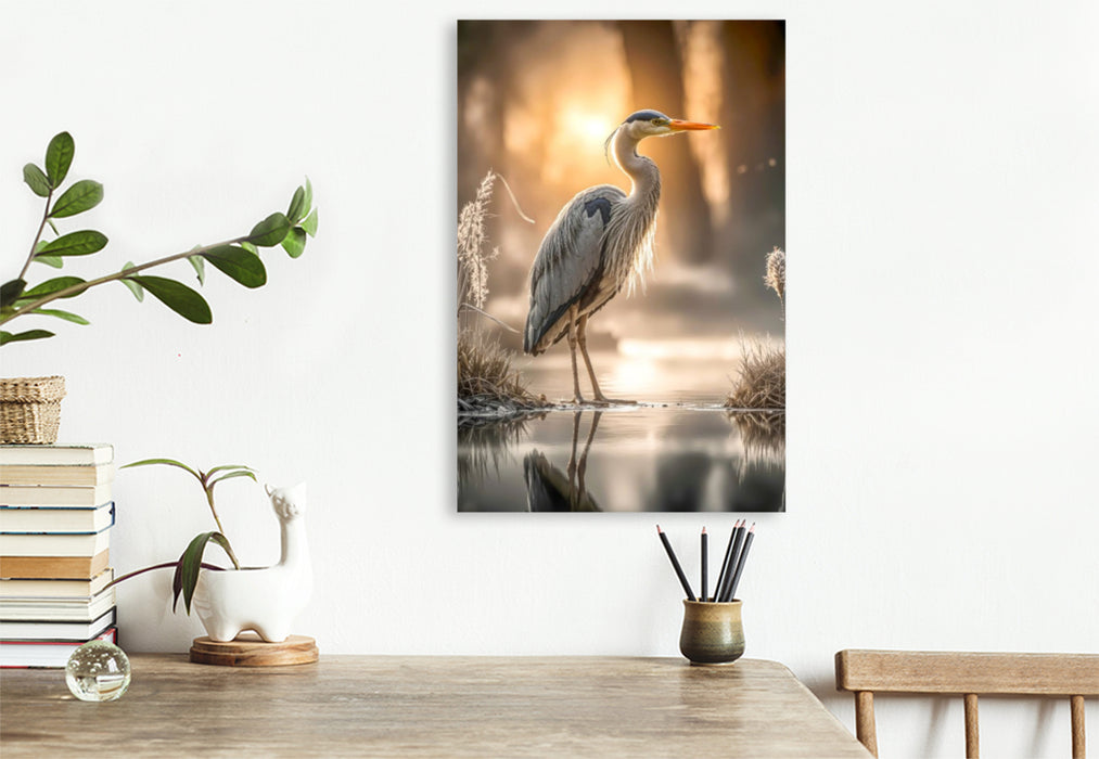 Premium Textil-Leinwand Graureiher