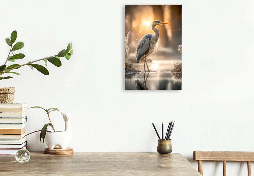 Premium Textil-Leinwand Graureiher