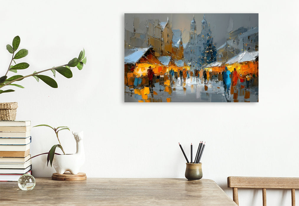 Premium Textil-Leinwand Deutschland - malerischer Weihnachtsmarkt