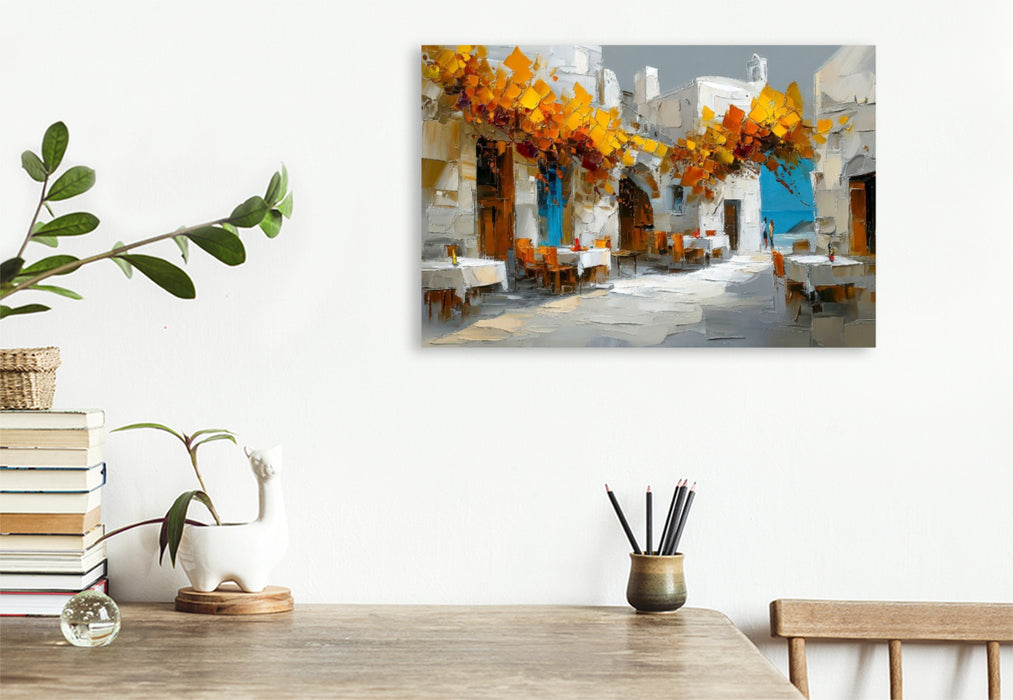 Premium Textil-Leinwand Santorini - Tavernenhof