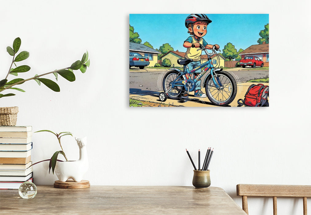Premium Textil-Leinwand Ein Motiv aus dem Kalender Mein erstes Fahrrad Comic