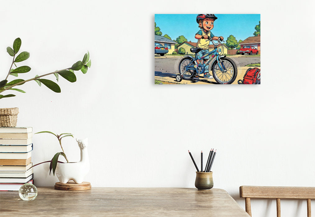 Premium Textil-Leinwand Ein Motiv aus dem Kalender Mein erstes Fahrrad Comic