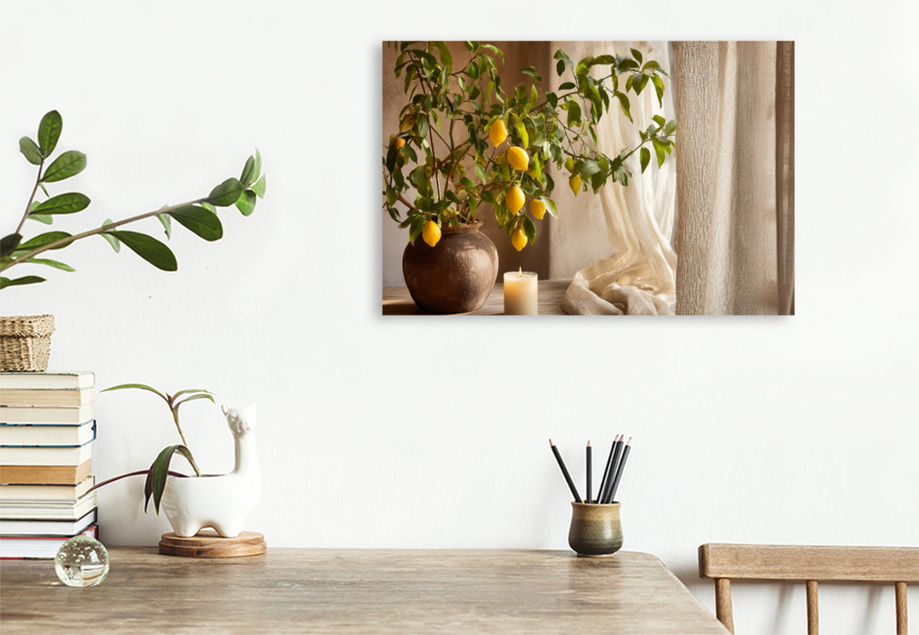 Premium Textil-Leinwand Kerzenschein trifft Zitronenduft