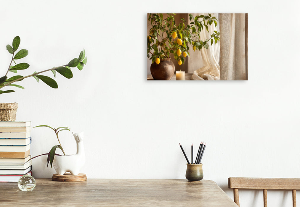 Premium Textil-Leinwand Kerzenschein trifft Zitronenduft