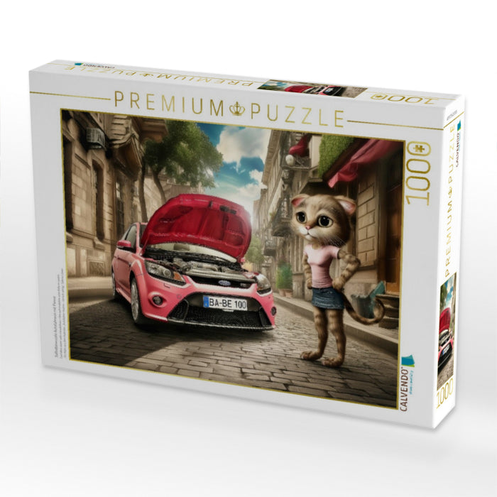Selbstbewusste Autofahrerin mit Panne - CALVENDO Foto-Puzzle'