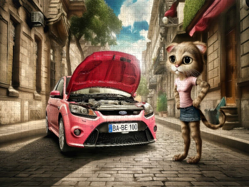 Selbstbewusste Autofahrerin mit Panne - CALVENDO Foto-Puzzle'