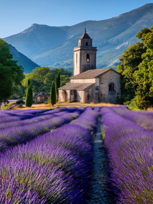 Lavendel mit Blick auf den Kirchturm - CALVENDO Foto-Puzzle'