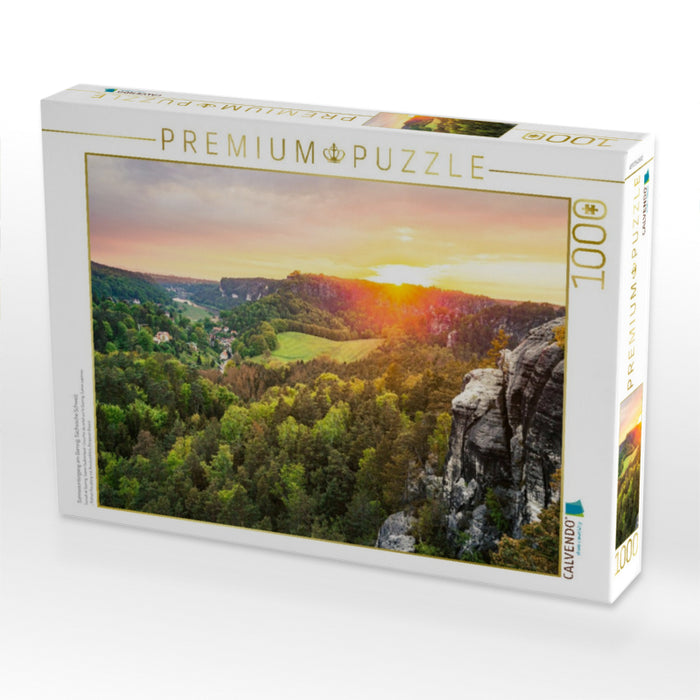 Sonnenuntergang am Gamrig, Sächsische Schweiz - CALVENDO Foto-Puzzle'