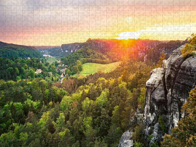 Sonnenuntergang am Gamrig, Sächsische Schweiz - CALVENDO Foto-Puzzle'