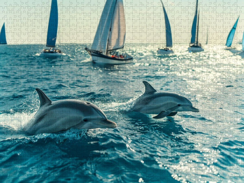 Delfine und Segelboote - CALVENDO Foto-Puzzle'