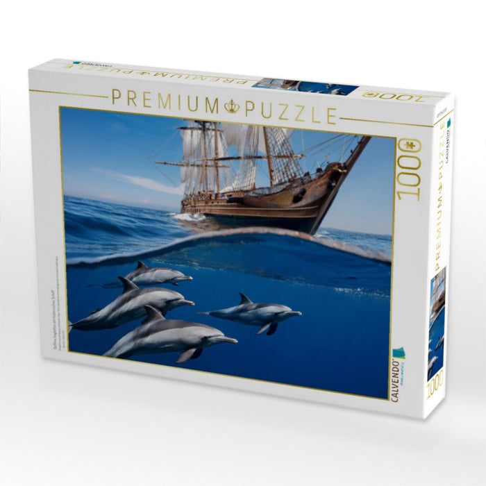 Delfine begleiten ein historisches Schiff - CALVENDO Foto-Puzzle'
