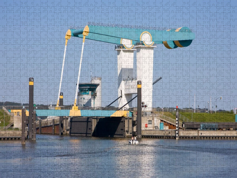 Klappbrücke vom Sperrwerk Este zur Elbe, Altes Land - CALVENDO Foto-Puzzle'