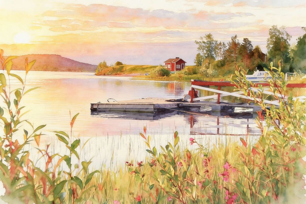 Premium Textil-Leinwand Frühling am Inari See