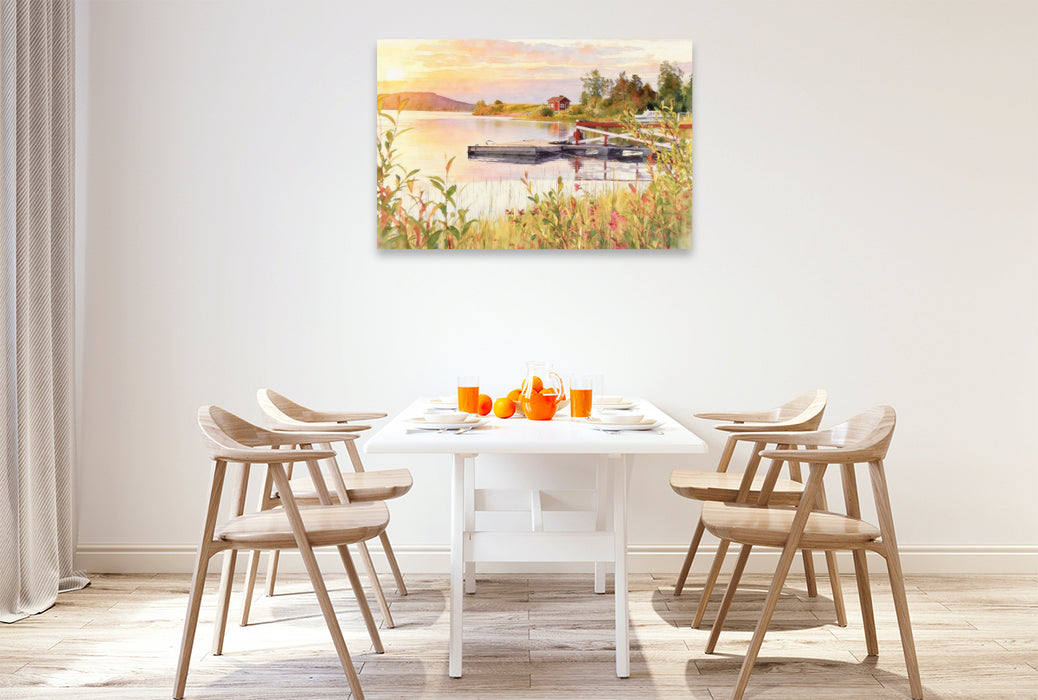 Premium Textil-Leinwand Frühling am Inari See