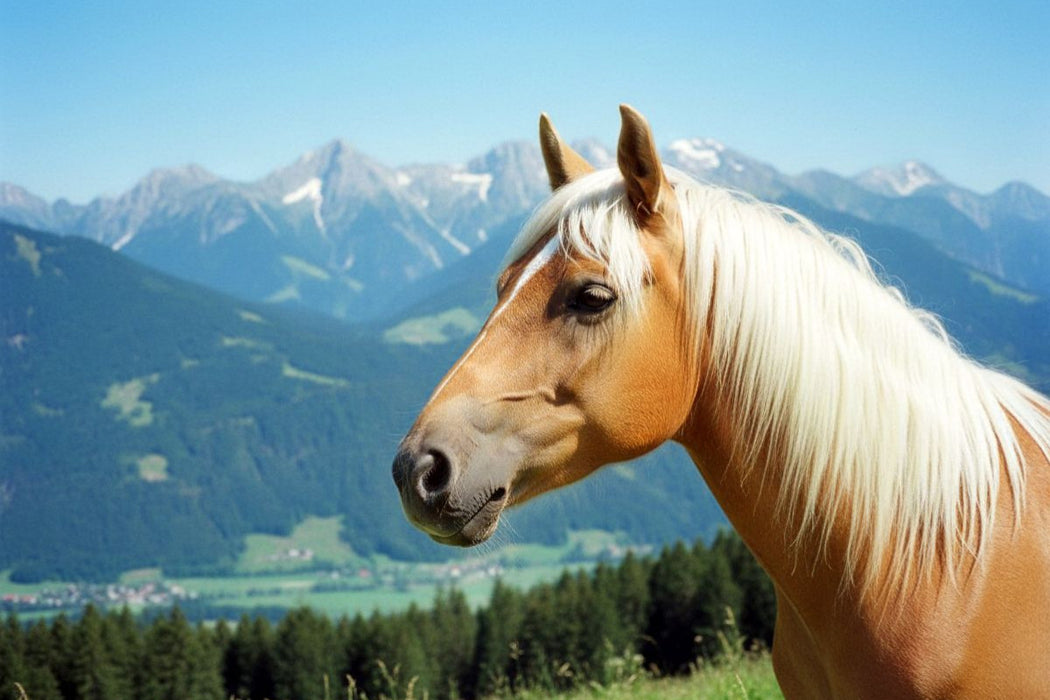 Premium Textil-Leinwand Haflinger Hengst Portrait