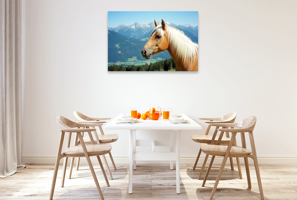 Premium Textil-Leinwand Haflinger Hengst Portrait