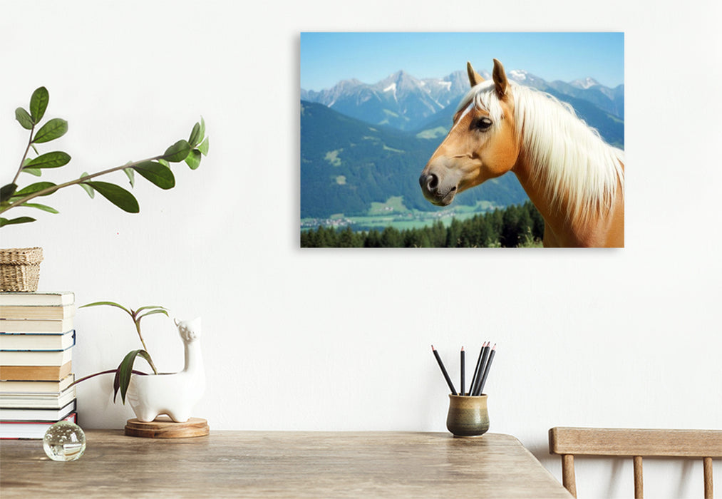 Premium Textil-Leinwand Haflinger Hengst Portrait