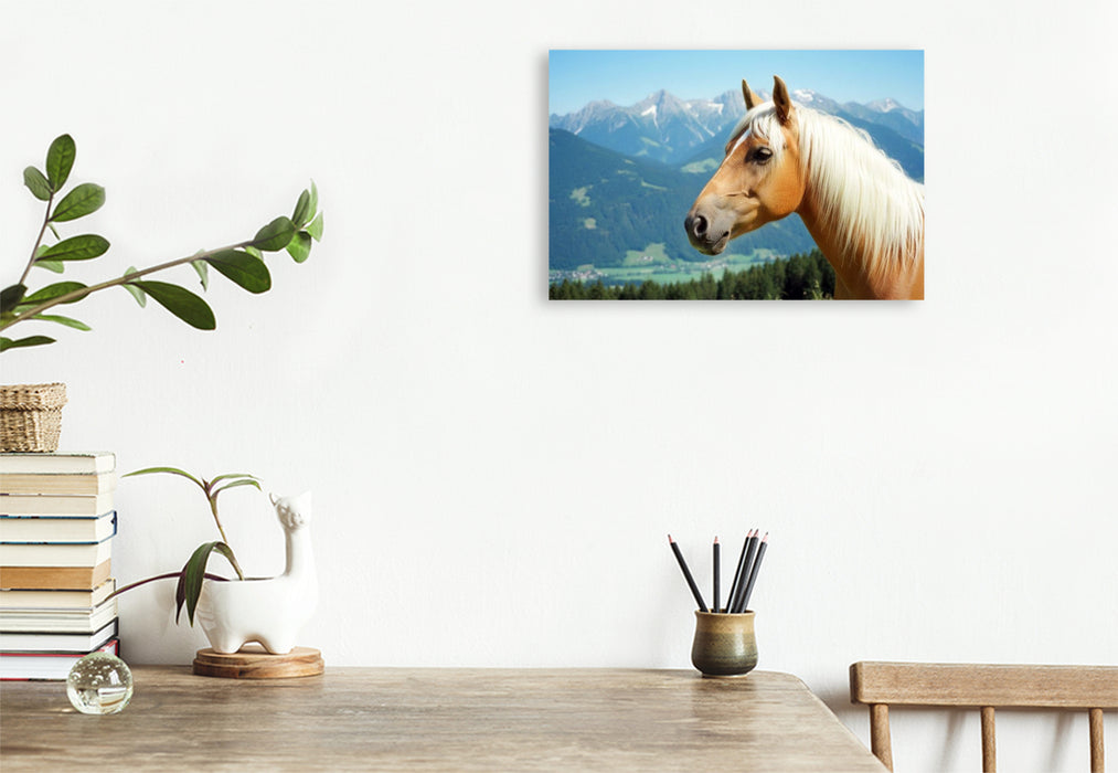 Premium Textil-Leinwand Haflinger Hengst Portrait
