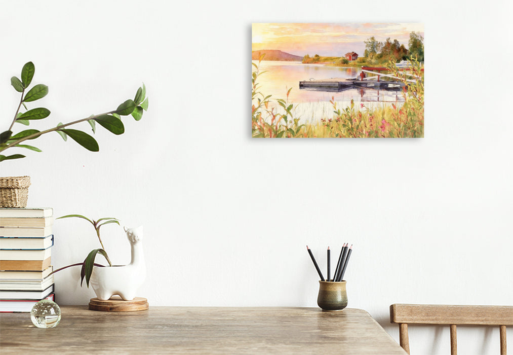 Premium Textil-Leinwand Frühling am Inari See