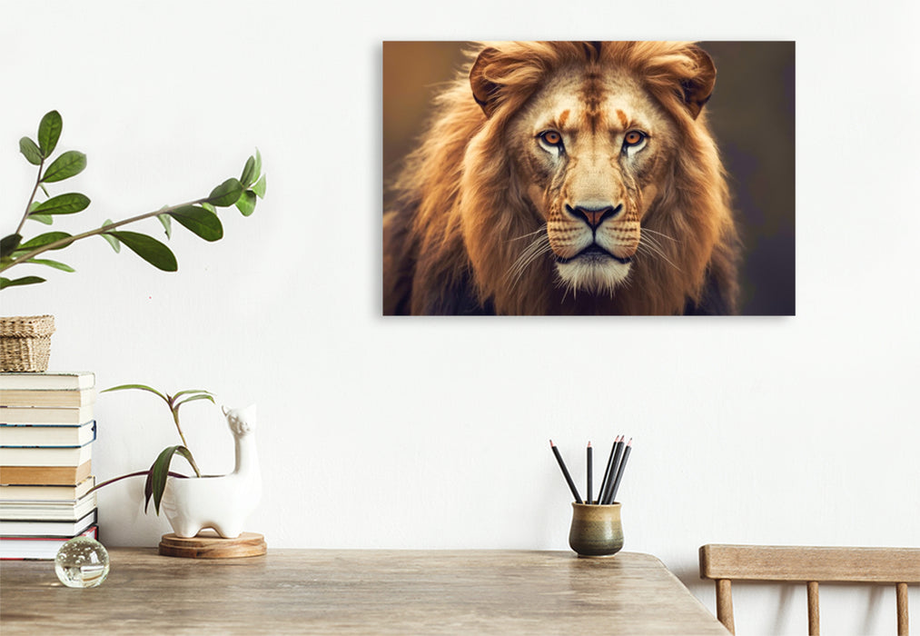 Premium Textil-Leinwand Der Löwe, der Mut trotz Angst findet