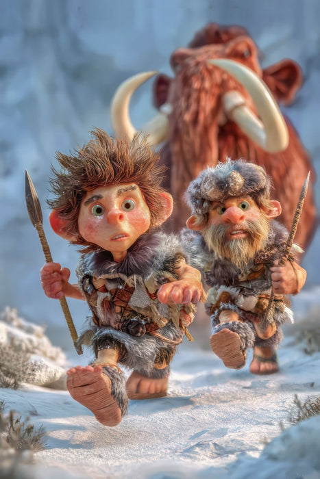 Premium Textil-Leinwand Steinzeitkarikaturen