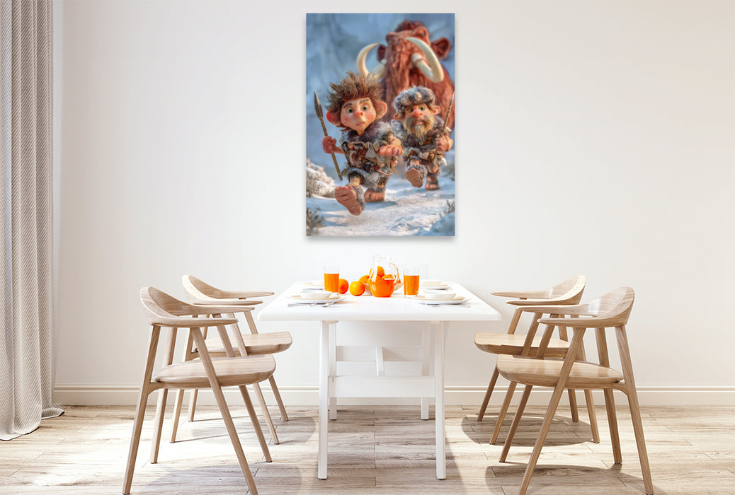 Premium Textil-Leinwand Steinzeitkarikaturen