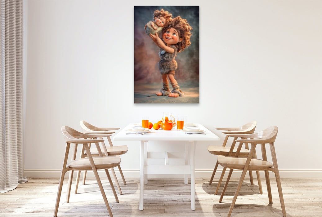 Premium Textil-Leinwand Steinzeitkarikaturen