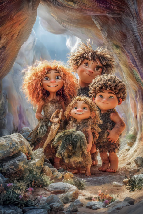 Premium Textil-Leinwand Steinzeitkarikaturen